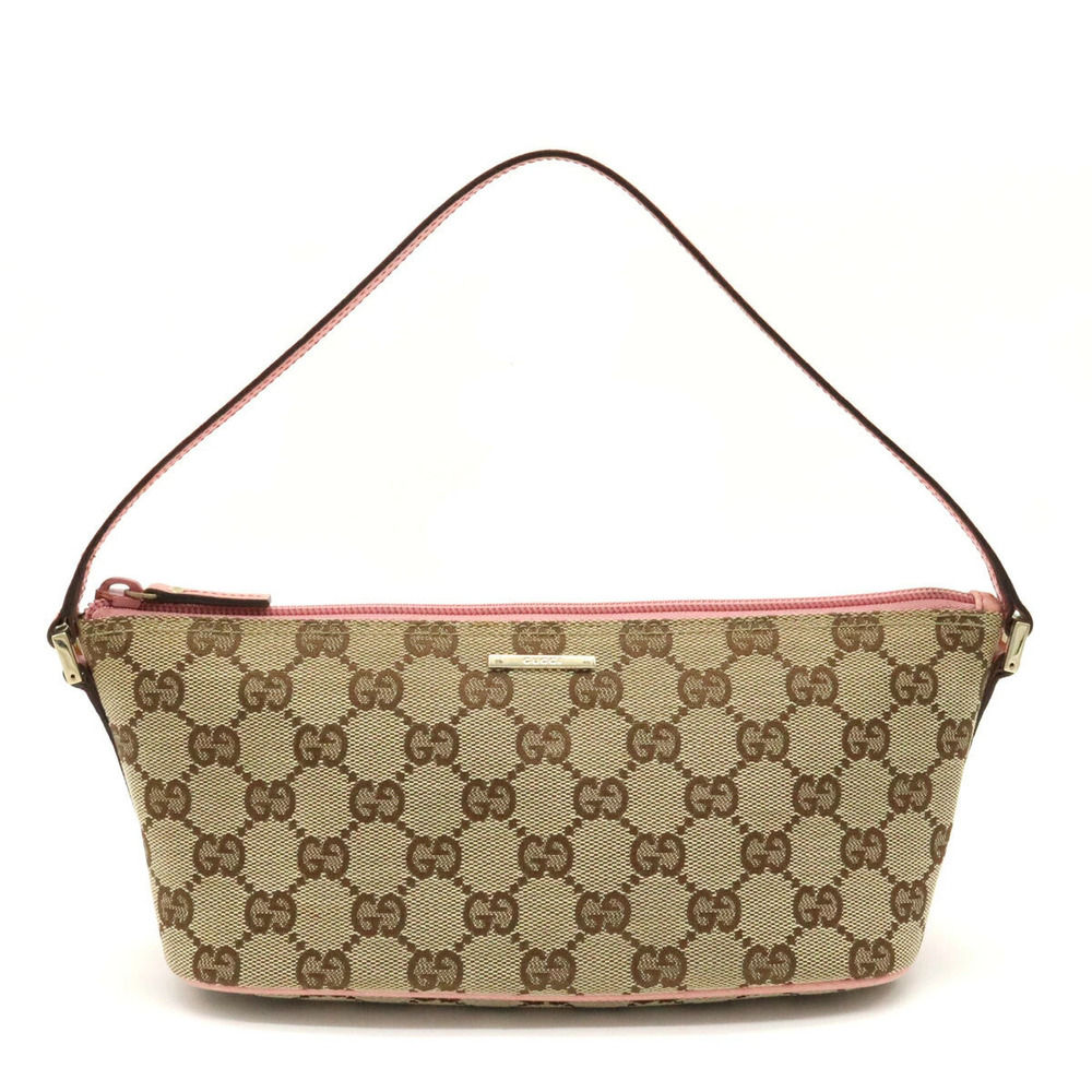 Gucci GG Canvas Accessory Pouch Clutch Bag Handbag Party Bag Beige Cream Pink
